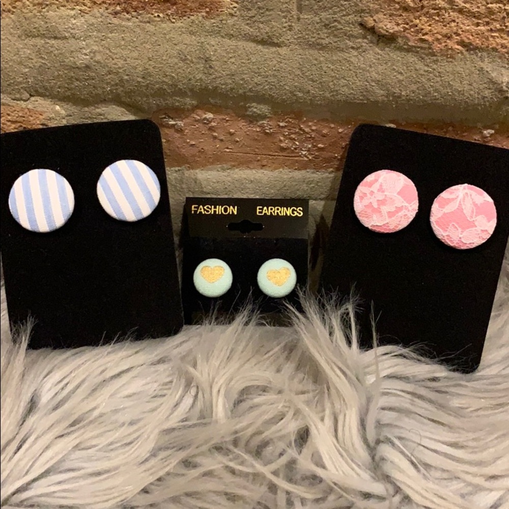 Vintage style Fabric Button Earrings - 3 Pair!